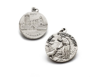 Der heilige Franziskus von Assisi und der Wolf, Franziskanerbasilika, italienische Medaille, katholisches Geschenk, hochwertige Schutzhalskette