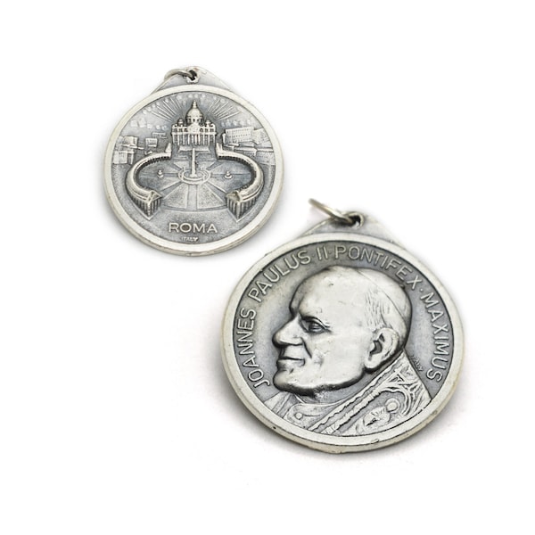 St John Paul II medal - Catholic pendant - Pope John Paul II Italian medal - Oxidized Silver Religious charm - Christmas gift