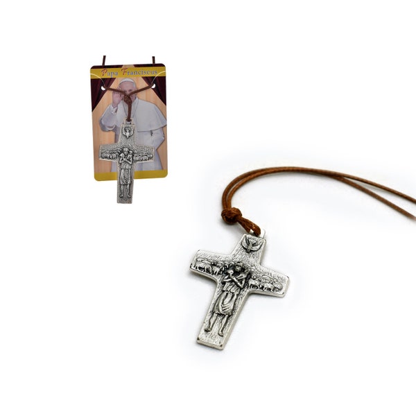 Pope Francis pectoral cross cord necklace, Pope Francis Good Shepherd cross, Italian pendant