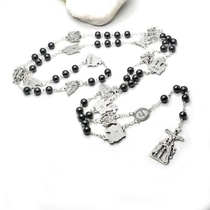 Stations of the Cross Rosary – Hematite Beads, Italian Handmade Chaplet