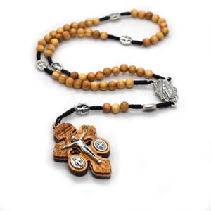Handmade Olive Wood Forgiveness Rosary with Saint Benedict Medal, Pardon crucifix rosary, Miraculous Medal Center, Catholic Prayer Beads