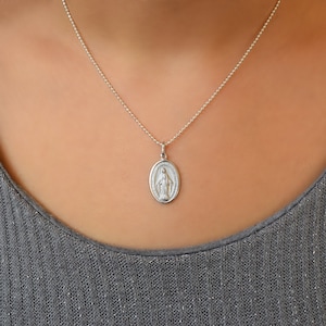 Sterling Silver Rhodium-Plated Miraculous Medal, Virgin Mary 0.925 Sterling silver Medal, Italian jewelry, Immaculate conception necklace