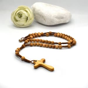 Olive Wood Rosary with Comfort Cross, Wooden Rosary necklace, Traditional Catholic rosary, Italian cord rosary, Baptism, First communion