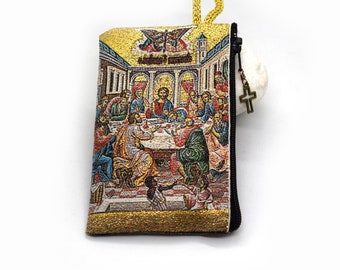 Last supper Rosary pouch, Jesus Christ and Apostles wallet, Icon Tapestry rosary case, Jesus coin holder, Catholic gift