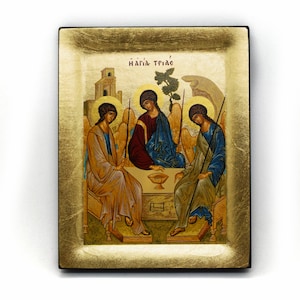 Holy Trinity Handmade Greek Orthodox Icon, Byzantine art, Icon of the Holy Trinity, Christian gift, Sacred Art, Faith Decor, Spiritual Gift