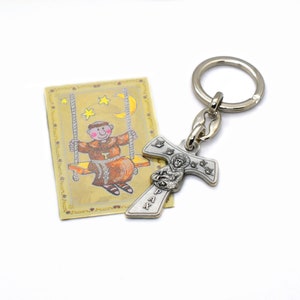 Tau cross of Saint Francis of Assisi key chain, Christian keyring, St Francis with doves key ring, Patron saint Car pendant, Catholic gift