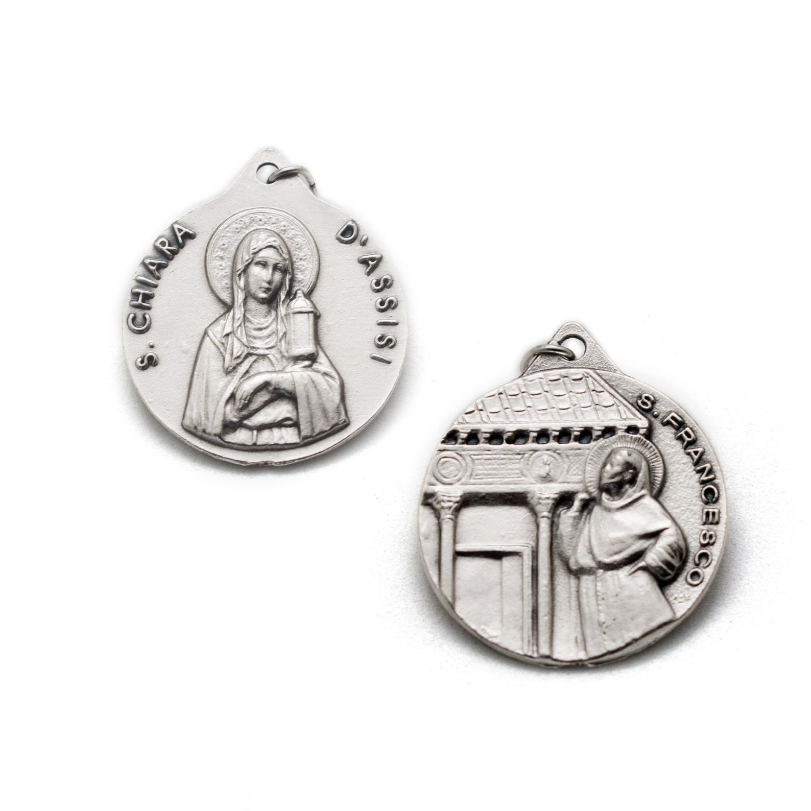 St Francis & St Clare of Assisi Medal – Oxidized Silver Italian Pendant ...