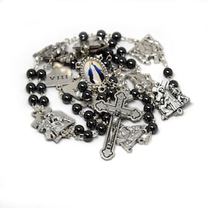 Stations of the cross rosary, Black rosary, Hematite rosary, Way of the cross, Via crucis rosary, Italian rosary
