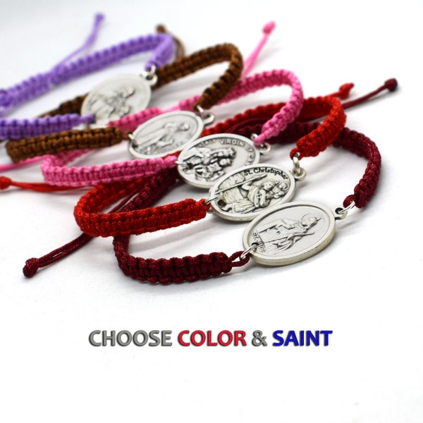 Bracelet Saints personnalisé | Bracelet cordon ajustable avec médaille Saint | Bracelet saint patron | Cadeau chrétien | Bracelet religieux