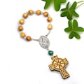 Saint Patrick Olive Wood one decade Rosary, Celtic Cross, Irish Catholic Prayer Beads