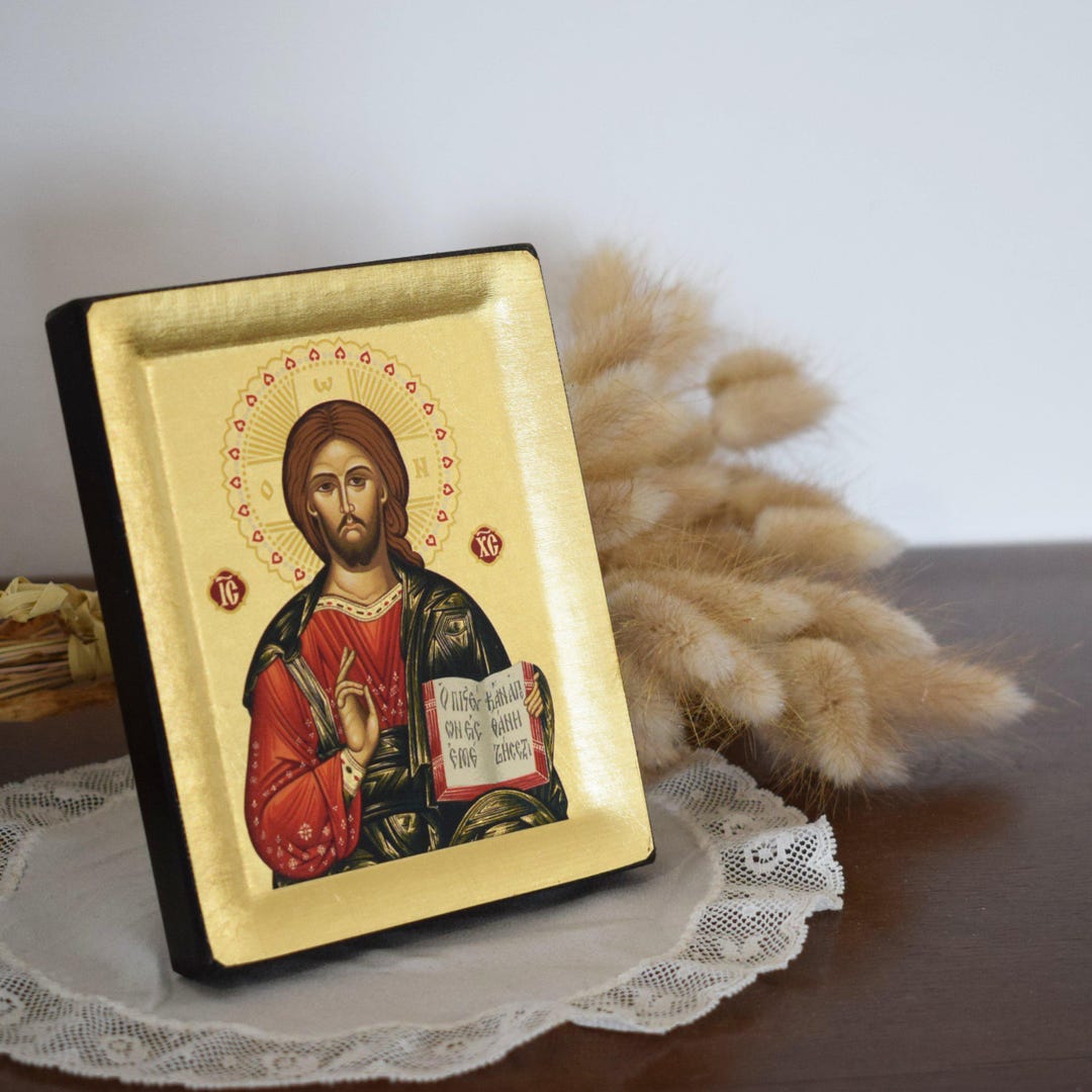 Handmade Jesus Christ Icon, Greek Orthodox Byzantine Art on Wood - Etsy
