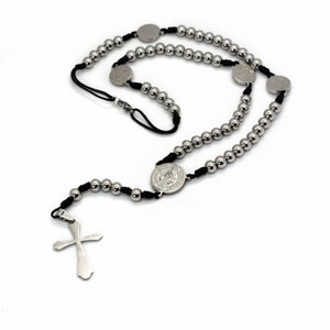 Saint Benedict stainless steel rosary, Italian cord rosary with St Benedict medal, Men rosary, Handmade rosary, San benito, Catholic gift