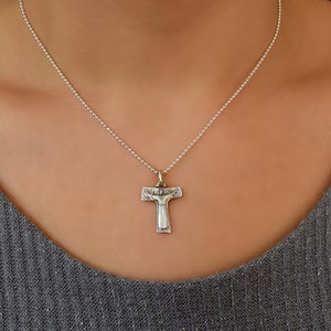 Sterling Silver Saint Francis Tau cross - St Francis of Assisi 0.925 Silver Medal - Italian medal Jewelry