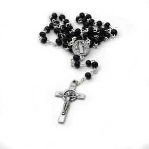 St Benedict black Rosary, Italian wooden rosary with Saint Benedict medal and crucifix, Pocket rosary, Medalla San Benito, Religious gift