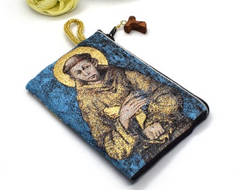 St Francis & St Clare Tapestry Rosary Pouch: Catholic Gift