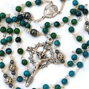 Crown of Thorns rosary in blue Chrysocolla, Sacred Heart of Jesus, Gemstone rosary, Catholic Gift, Italian rosary, Catholic jewelry