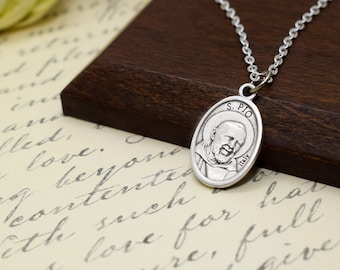 Saint Padre Pio Medal Necklace: Stainless Steel Chain, Catholic Jewelry