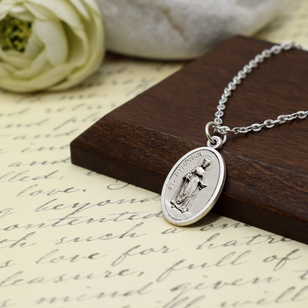 St. Dymphna Medal Necklace, Saint Dymphna Patron Saint of Stress, Irish ...