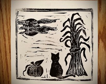 cat, pumpkin, moon