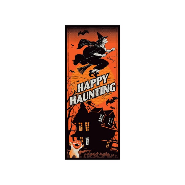 Rare Vintage Beistle Happy Haunting Halloween Door Cover Spooky Gothic Antique Retro Decoration Halloween Party Haunted Mansion Witch Ghost