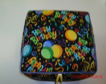 Happy Birthday box, fabric box, handmade, large, lidded storage box, keepsake box, treasure box.