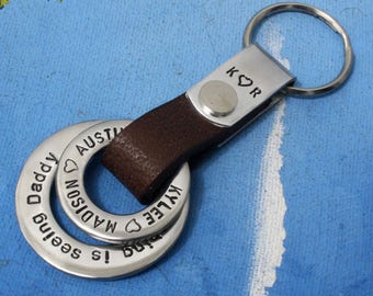 Mens Personalized Leather Keychain, Personalized Leather Key Fob for Men, Leather Key Holder, Christmas Gift for Husband,Boyfriend Gift