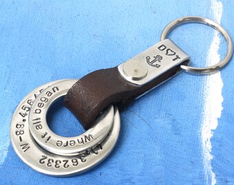 Custom cootdinates mens  keychain,Coordinate keychain,Latitude longitude keychain,Coordinates keychain,custom keychain,Personalized keychain