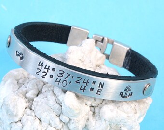 FAST SHIPPING -Latitude Longitude Bracelet,Coordinates Personalized Bracelet,GPS Coordinates,Leather Bracelet,Custom Coordinates Bracelet