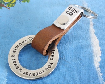 Gepersonaliseerd herencadeau, cadeau voor hem, aangepast herencadeau, herensleutelhanger, uw eigen bericht, gepersonaliseerde aangepaste lederen sleutelhanger, jubileumcadeau,