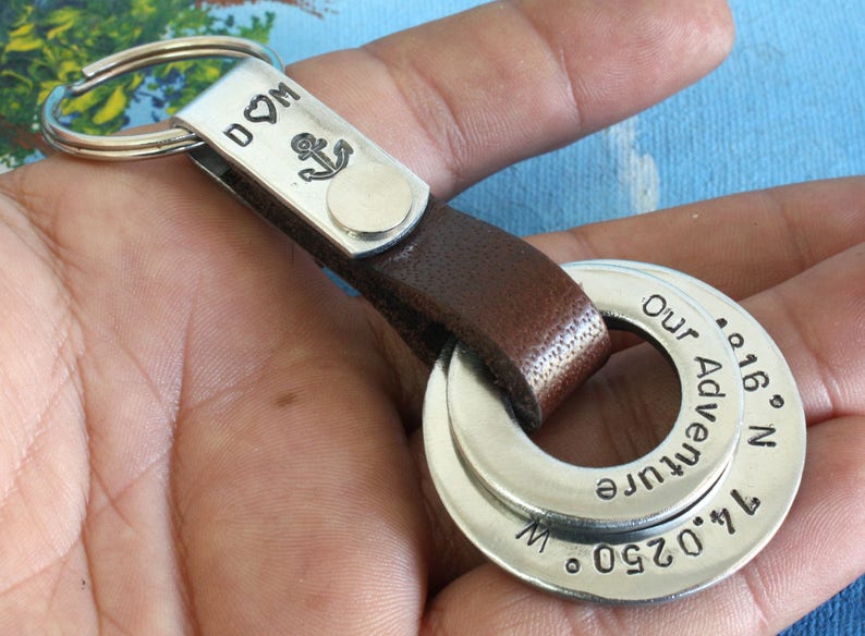 Personalized Keychain, personalized mens keychain,Personalized leather Keychain, Keychain,Personalized Gift,wedding anniversary keychain image 7