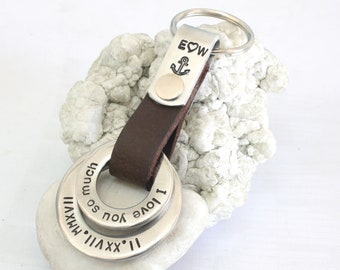 Custom leather keychain, personalized mens keychain,Personalized leather Keychain, Custom Keychain, Personalized Gift, anniversary keychain