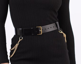 Gold Chain Belt Women, Waist Chain Belt, Chain Leather Belt, Double Chain Belt, Leather Belt Women
