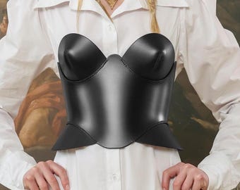 Black Leather Overbust Corset
