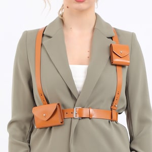 Imbracatura alla moda in pelle marrone, imbracatura taglie forti per donne, borsa porta-imbracatura multiuso