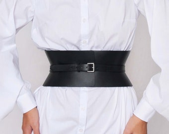 Leather Corset Belt Wide Black Belt Wide Leather Belt Underbust Black Corset Belt Leather Waist Cincher Plus Size Corset Belt Waspie Corset