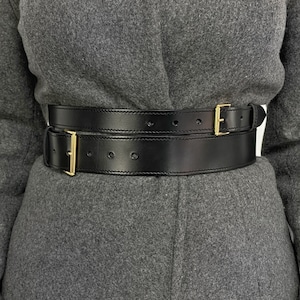 Double Buckle Belt, Wide Leather Belt Women, Leather Corset Belt, Plus Size Belt, Black Leather Belt