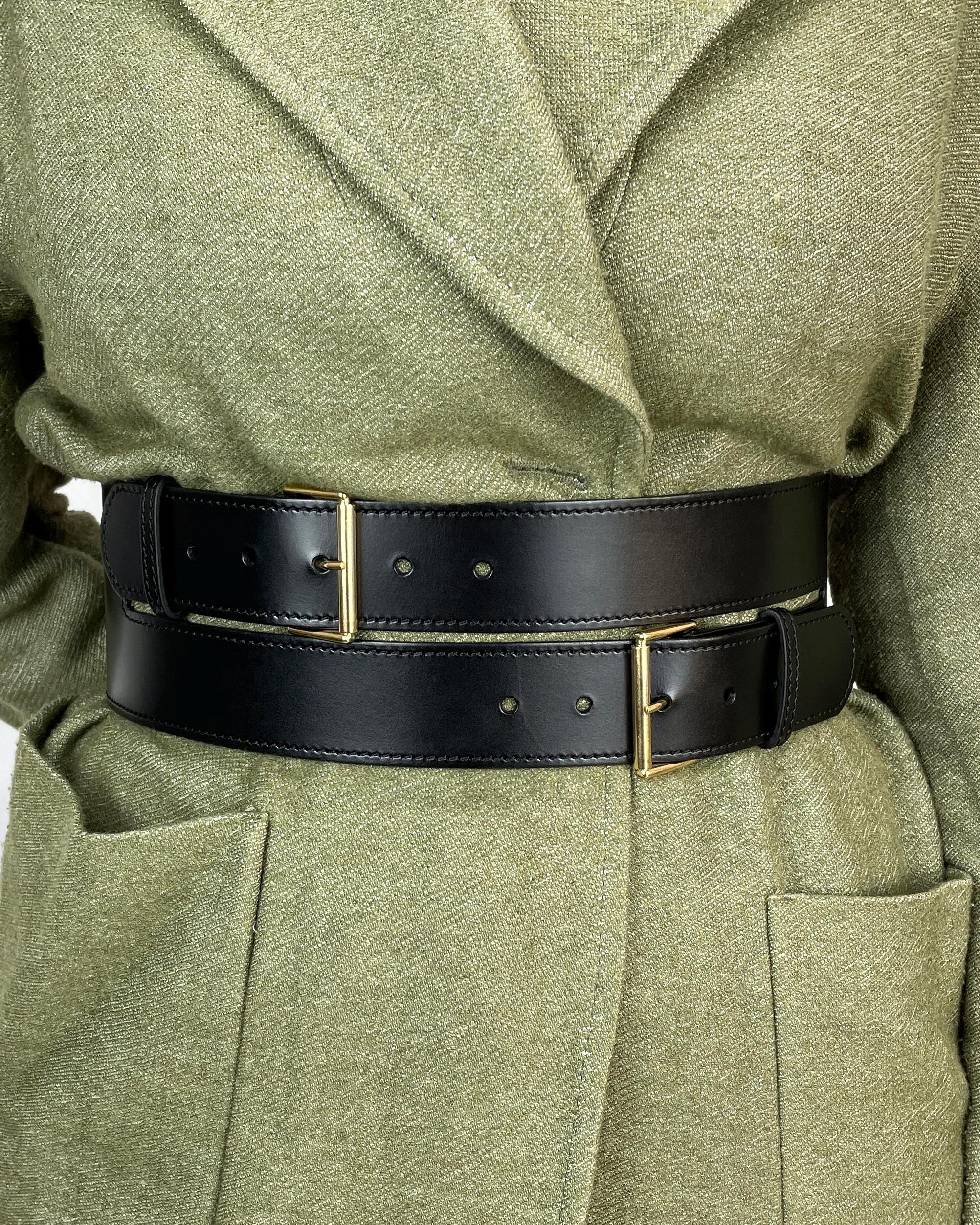 Leather Corset Belt, Black Wide Belt, Waist Cincher, Double  display picture 2