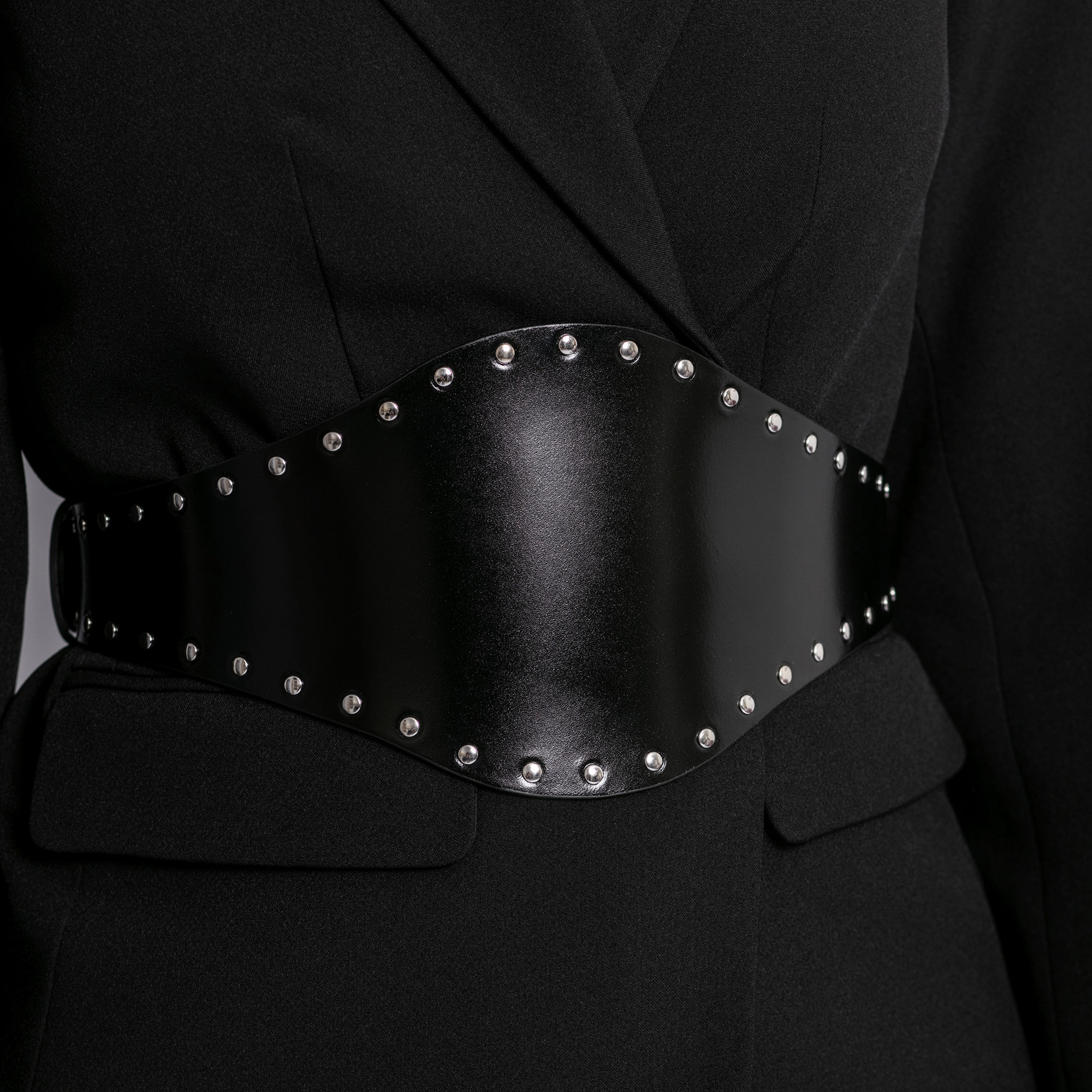 Corset Belt in Black Leather: Studded Waist Cincher - Etsy display picture 2
