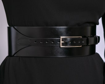 Wide Leather Belt Women, Black Leather Corset Belt, Wide
