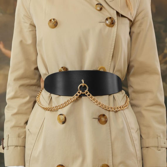 Leather Waist Belt With Gold Chain - Etsy display picture 1