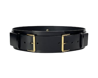 Double Buckle Leather Belt, Wide Black Leather Belt, Double Belt, Wide Leather Belt Women, Plus Size Belt