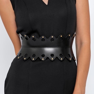 Hourglass Corset Belt, Black Leather Corset Belt, Wide Leather Belt, Wide Curved Belt, Plus Size Belt