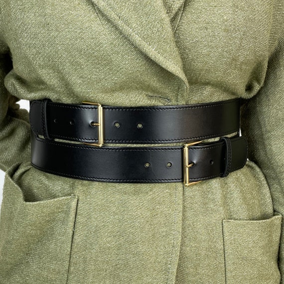 Double Buckle Leather Belt, Wide Leather Belt Women, Wide Black Leather Belt,  Wide Belts for Women, Plus Size Belt -  Canada