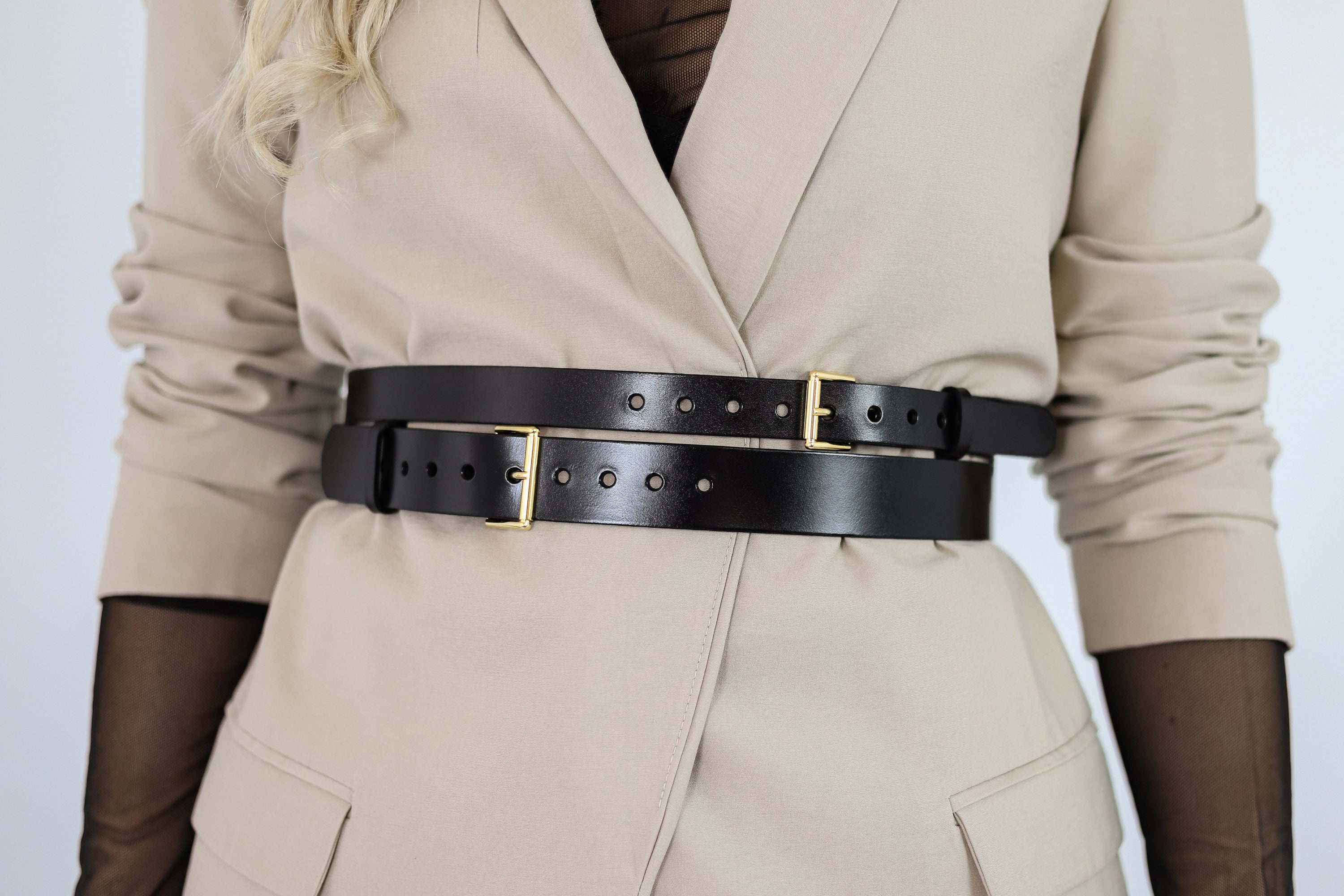 Leather Belt Wide Belt Garment Beltdouble Buckle Belt - Etsy