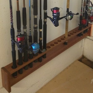 Fishing Rod Rack, Mahogany, Solid Wood Custom Size Wall Mount Pole ...