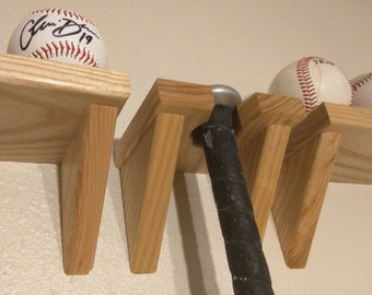 Baseball Bat Wall Hanger, Solid Ash Wood, Softball Bat Hanging Hook, Display Rack, Equipment Organizer Caddy, Little Slugger Sports Showcase