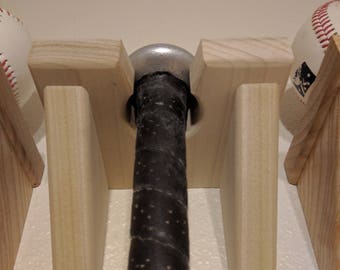 Baseball Bat Display Rack for One Bat, Unfinished Solid Poplar Wood Wall Display Shelf Hook for Showcasing Baseball Equipment or Memorabilia