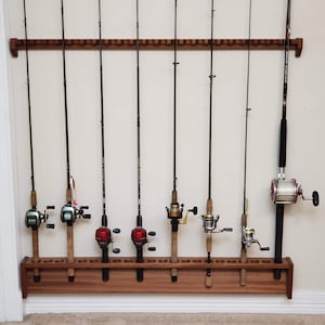 Solid Mahogany Rod Rack, 46 Inch Wall Mounted Built in Fishing Pole Holder,  Real Estate Closing Gift for Fisherman Outdoorsman Hunting Cabin -   Israel