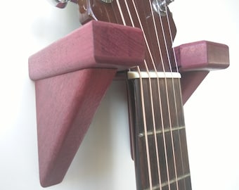 Guitar Wall Hanger, Purple Heart Wood Display Stand, Holder, Holster, Boho Home Office Decor, Violet Art Gift for Mother, Daughter, Niece