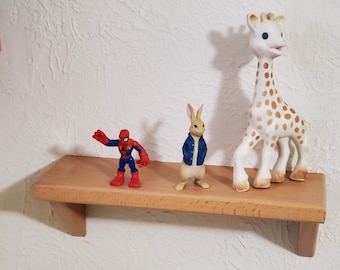 Wooden Shelf, 12 Inch, Solid Beech Wood, Narrow Display, Wall Mount Shelving, Home Decor, Baby Shoes, Kids Toys, Small Stuffed Animals